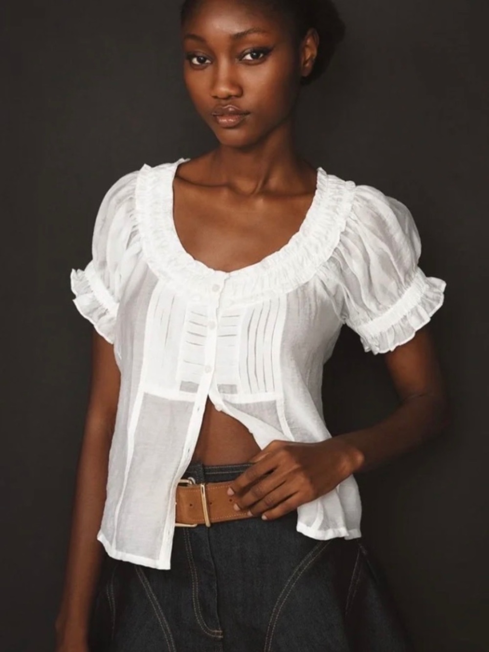 Anthropologie Pilcro Puffy Sleeve Sheer Blouse